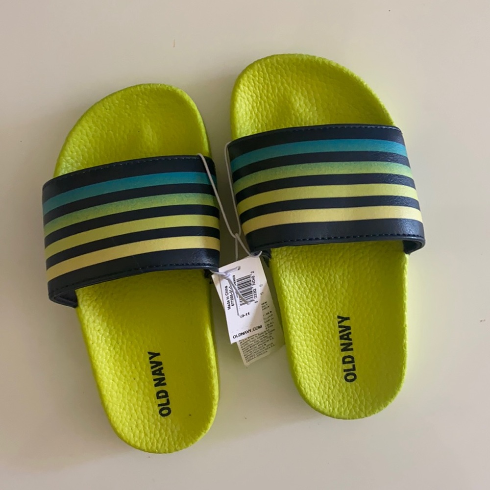 Faux-Leather Striped Logo-Graphic Slides for Kids